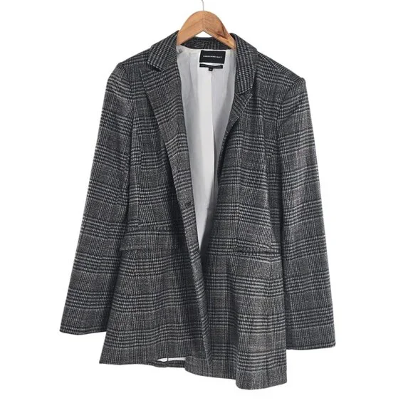 NEW‎ Something Navy Grey Plaid Slouchy Blazer Jacket Women’s XS Narrow Lapel - Picture 7 of 8